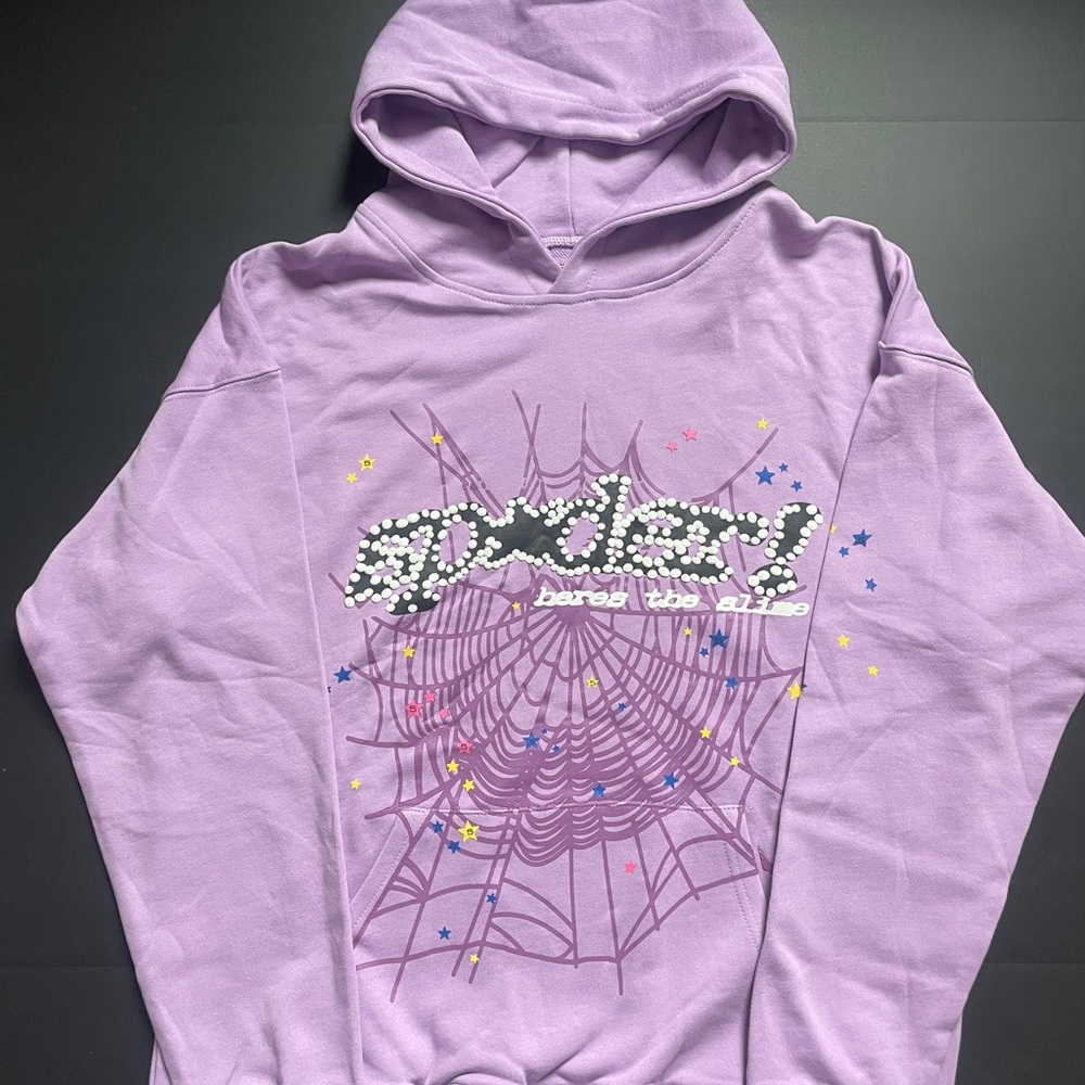 Sp5der Web Graphic Hoodie Purple Size Large Streetwear